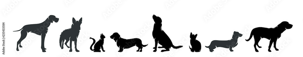 Vector silhouette of dog set on white background. Vector silhouette of dog set on white background.