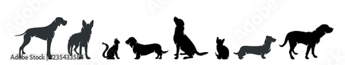 Vector silhouette of dog set on white background.