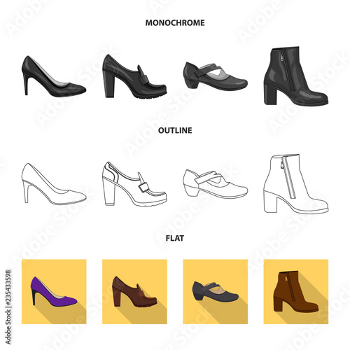 Vector illustration of footwear and woman icon. Collection of footwear and foot vector icon for stock.