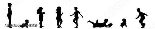 Vector silhouette of fat children on white background.