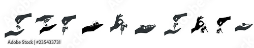 Vector silhouette set of hands with key.