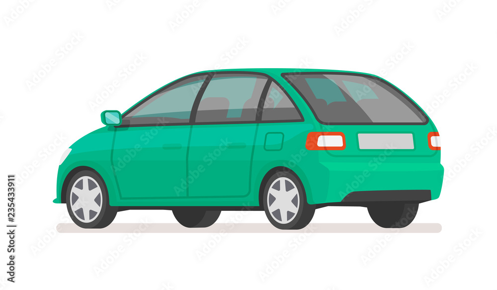 Car rear view on a white background. Family vehicle. Vector illustration