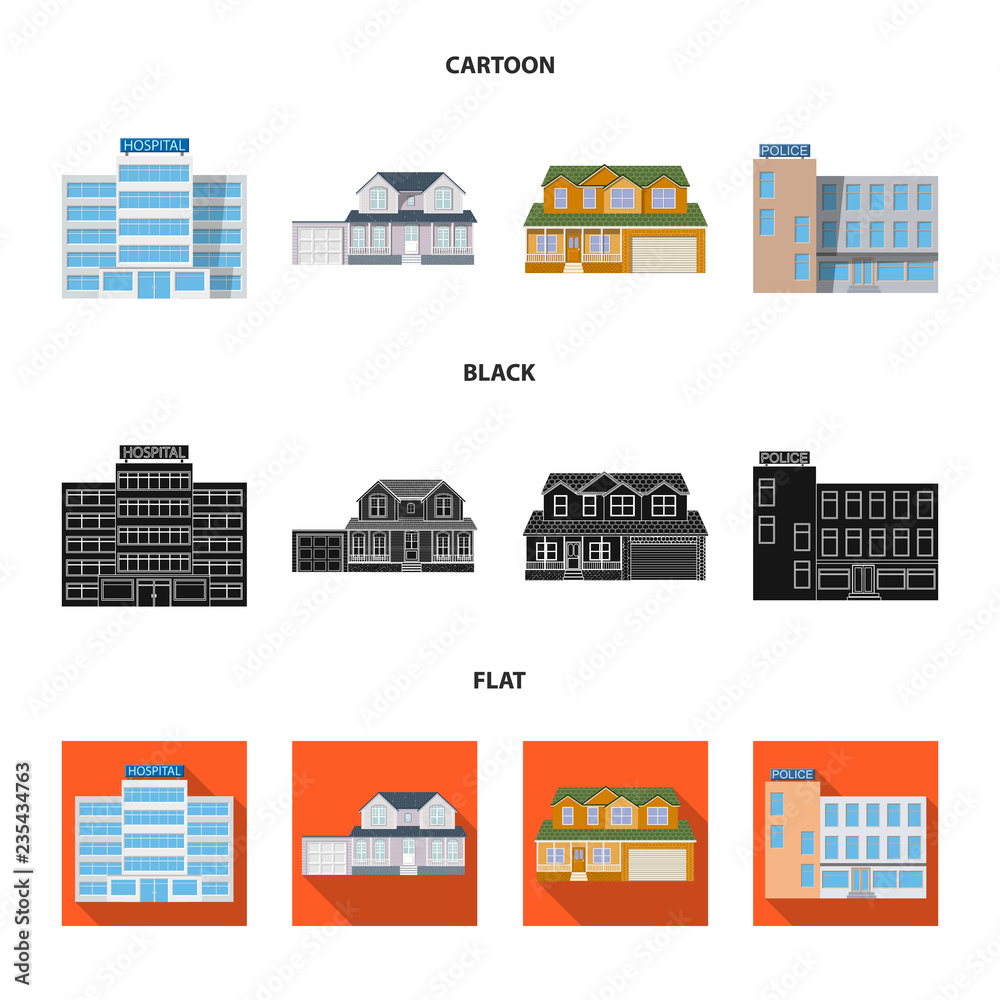 Obraz premium Isolated object of building and front sign. Collection of building and roof stock vector illustration.