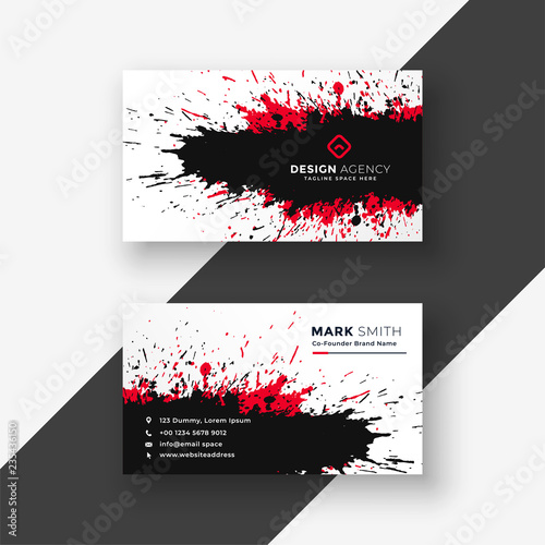 abstract ink splash red black business card design