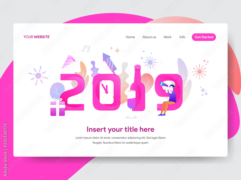 Happy New Year 2019 Illustration for Homepage. Modern flat design concept of web page design for website and mobile website.Vector illustration