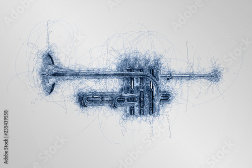 hand drawn sketch of music piccolo trumpet view from side photo