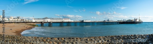 Beautiful panorama beach view of Brighton Pier and Brighton Beach the popular place for entertainment and fun park in the central at Brighton and Hove  England.