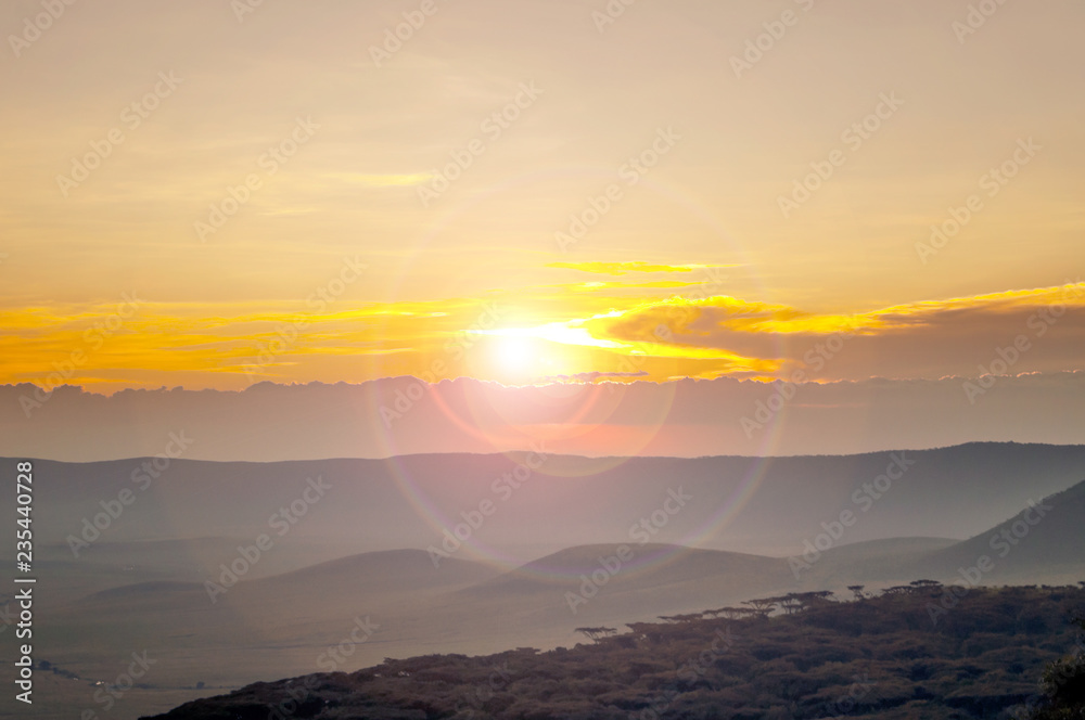 Sunset in the Ngorongoro Valley in Tanzania