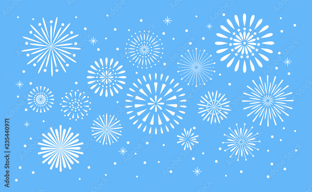 Fireworks explosion. Celebration fuego fire or firework vector holiday concept illustration background