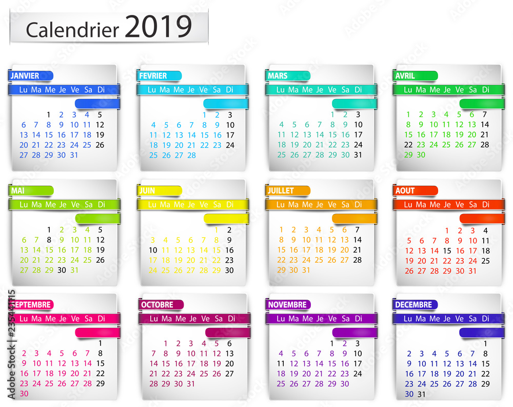 calendrier 2019 post-it ruban horizontal