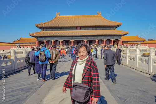 Beijing/China - 25 February 2017: Unacquainted chinese people or touristin come to visit Forbidden Palace in Holiday at beijing Capital City of china. photo