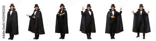 Man magician isolated on white