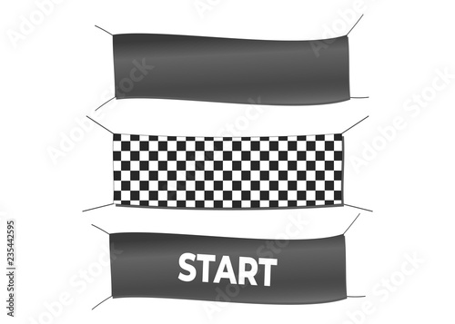 Start and finish textile banners vector set. Flag sport race, competition finishing. Start and finish vector