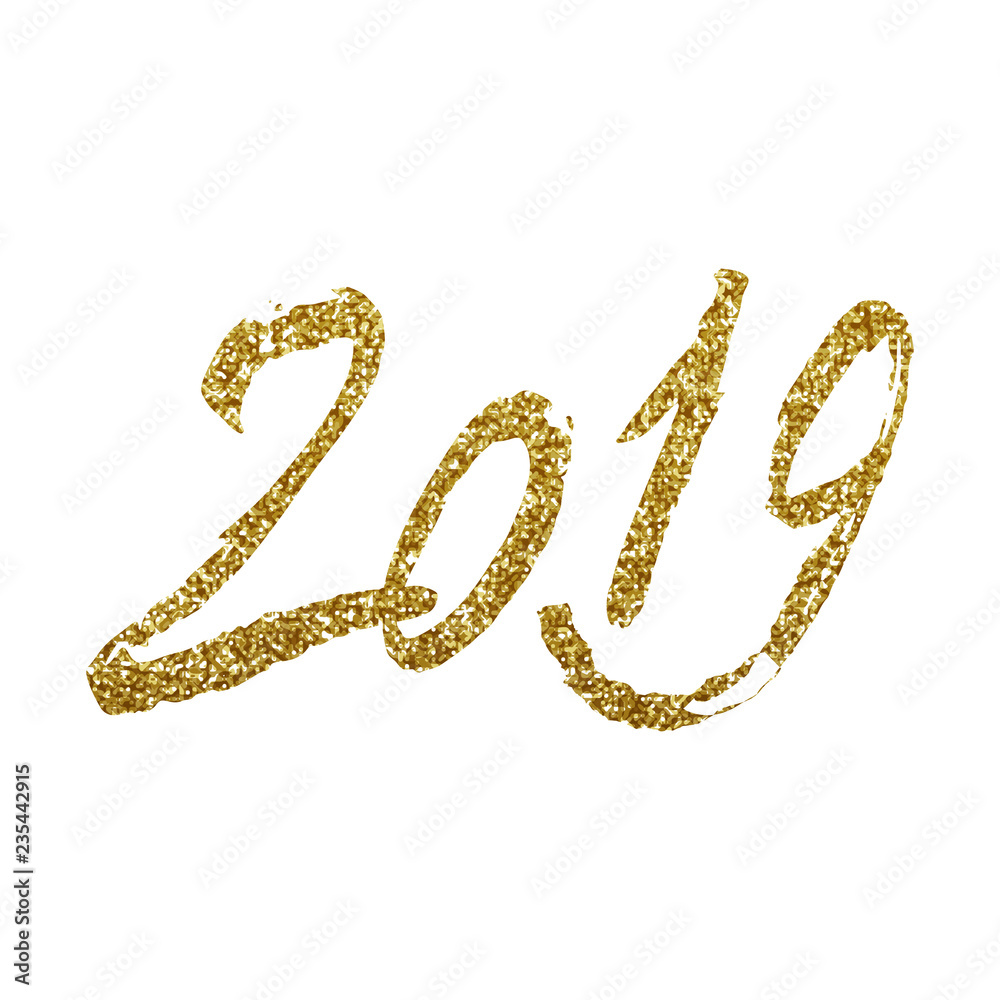 Gold glitter Happy New Year 2019 text design, vector illustration Gold glitter Happy New Year 2019 text design, vector illustration