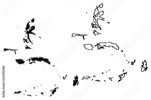 Maluku Islands (Subdivisions of Indonesia, Provinces of Indonesia) map vector illustration, scribble sketch Moluccas (Spice Islands, Maluku, North Maluku) map photo