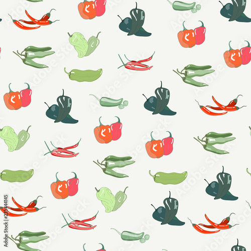 Tasty chili peppers. Colored graphic vector seamless pattern