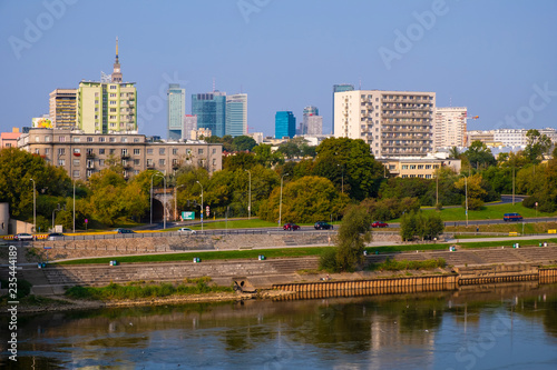 Warsaw  Poland - Panoramic view of the Warsaw city center and Powisle district by the Vistula river bank