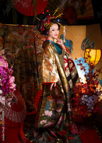 Schilderij op canvas Asian female in Kimono