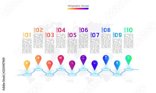mark point infographic design 10 steps vector illustration eps10