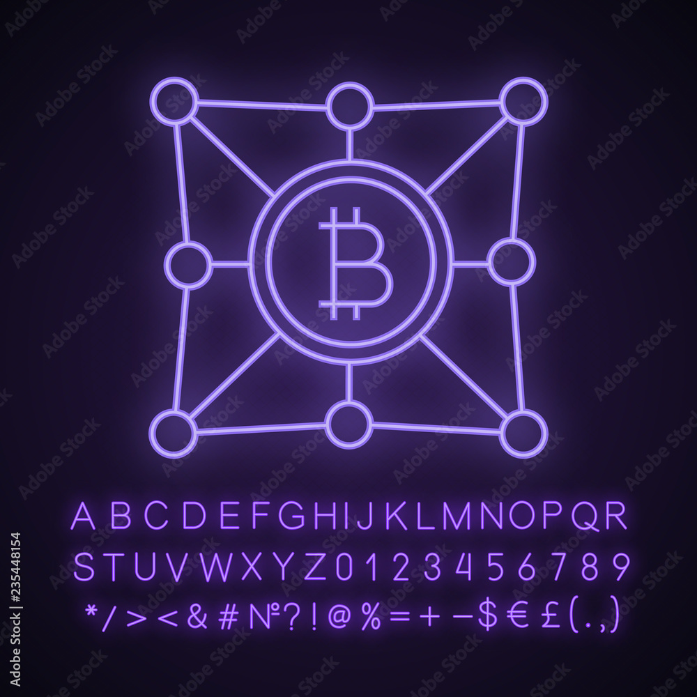 Blockchain network neon light icon Blockchain network neon light icon