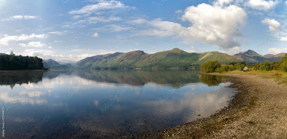 Derwent Reflections towards Borrowdale Valley and Catbells, Lake District, Cumbria, England
