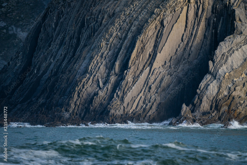 Detail of the coast cliffs and strata layers in Bizkaia, Basque Country