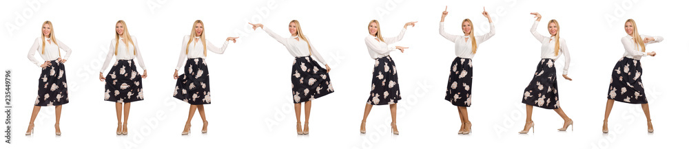 Pretty girl in black skirt with flowers isolated on white Pretty girl in black skirt with flowers isolated on white
