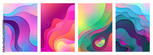 Metallic modern gradient active mixed gradient color paper cut art. Curved, layered wave shapes background vector illustration for business presentations, inviting cards, flyers, posters.