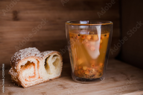 sea buckthorn and orange tea with strudel