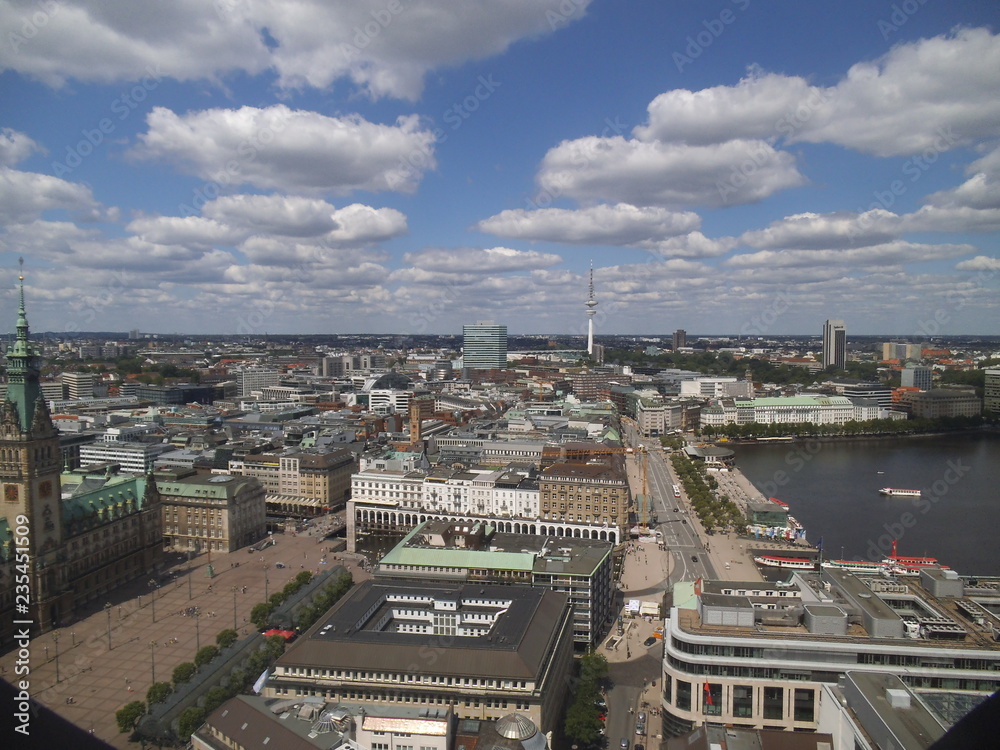 View over the roofs of the city Hamburg.