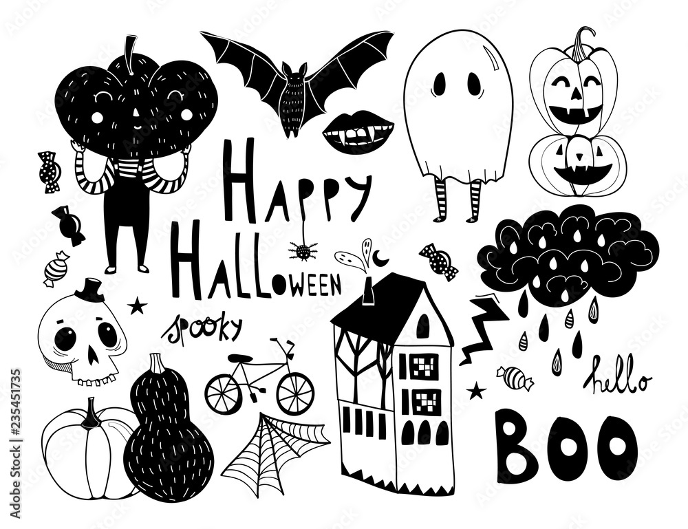 conjunto de doodle de vetor de clipart de halloween. um desenho de