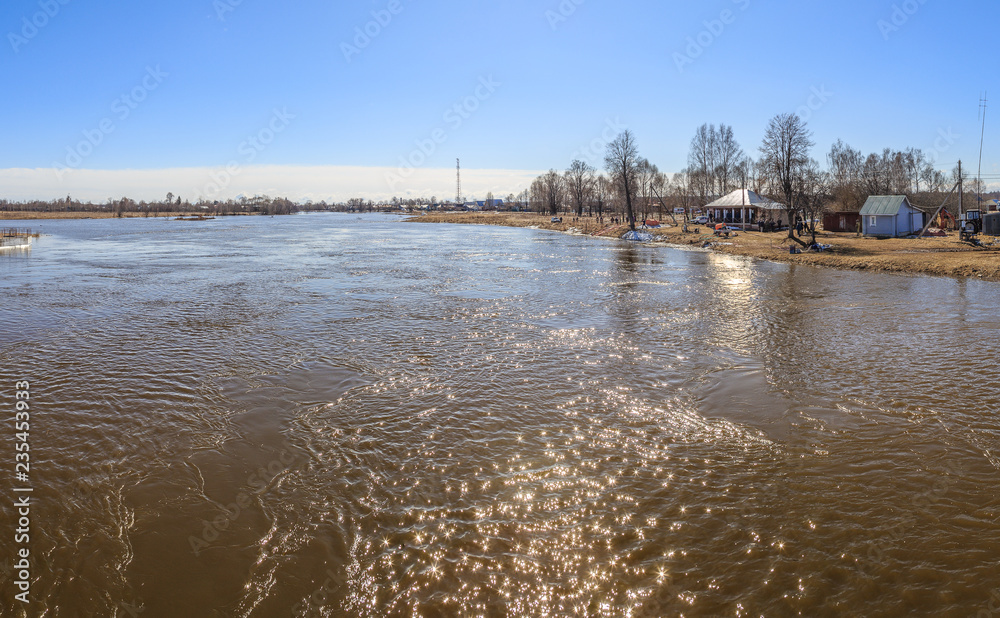 High water on a river in central Russia in spring