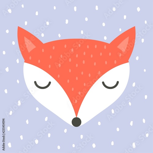 Fototapeta Naklejka Na Ścianę i Meble -  cute fox cartoon illustration, cartoon animal portrait with sleepy fox face