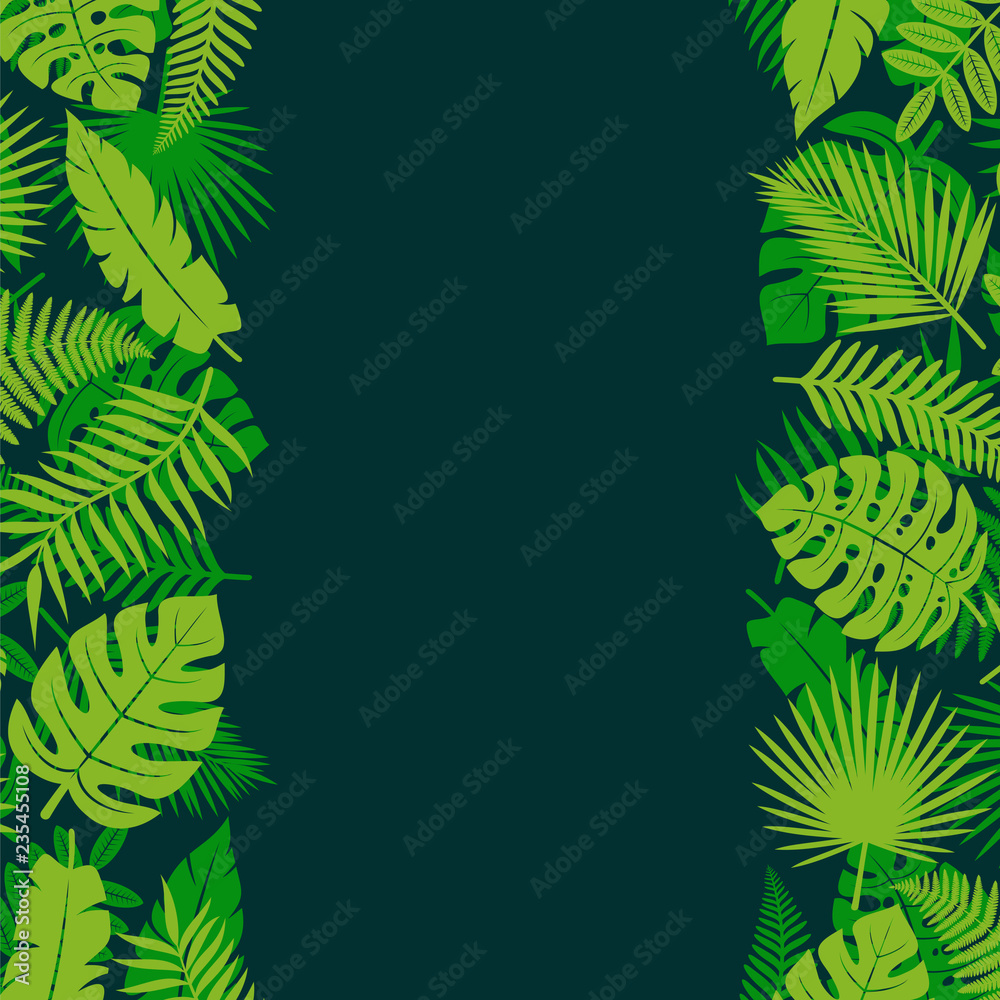 Fototapeta premium Tropical leaves background. Vector