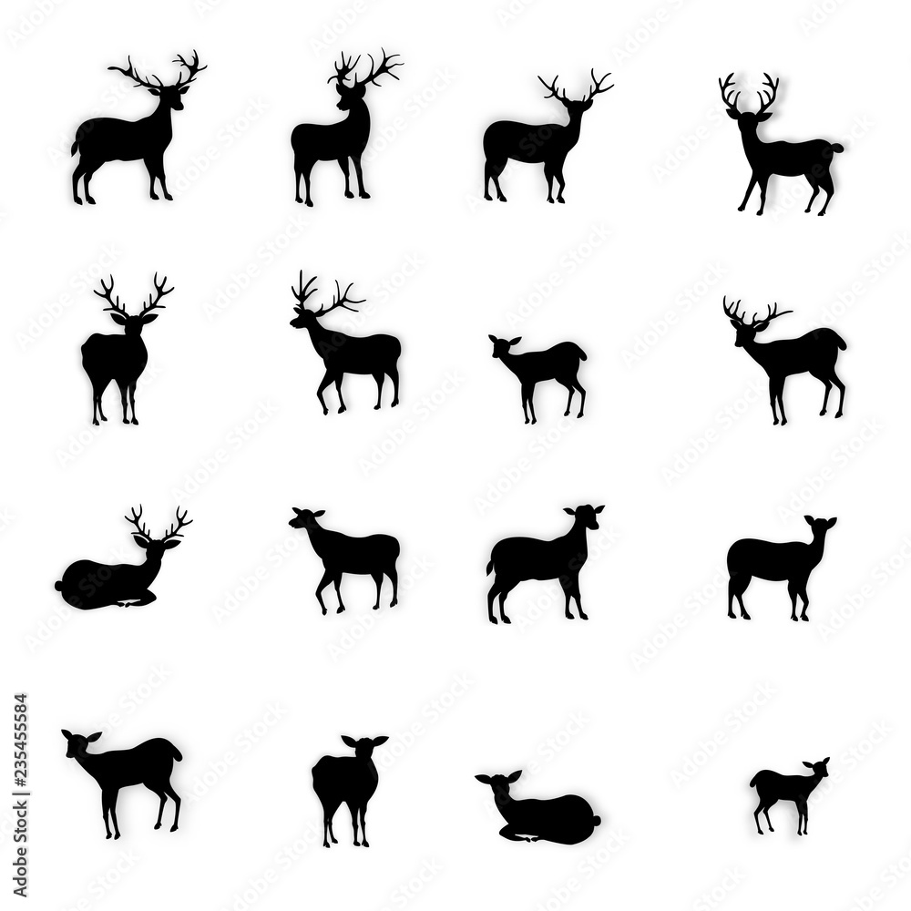 Paper cut of silhouette deers and raindeers isolated on white background as montage merry christmas , compose xmas festival and happy new year concept. vector illustration