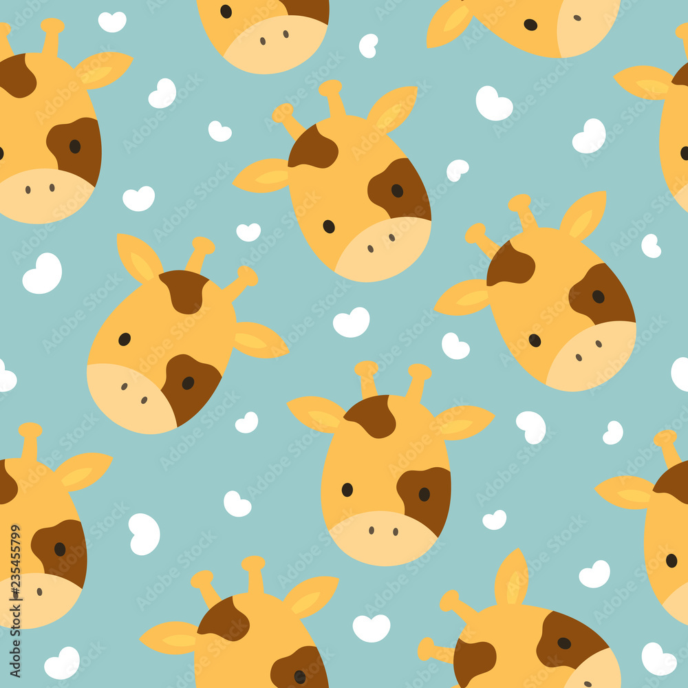 Giraffe cute seamless pattern for kid, animal cartoon background, vector illustration