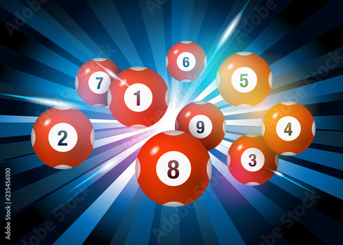 Vector Bingo / Lottery Number Balls Set on Black Burst Background