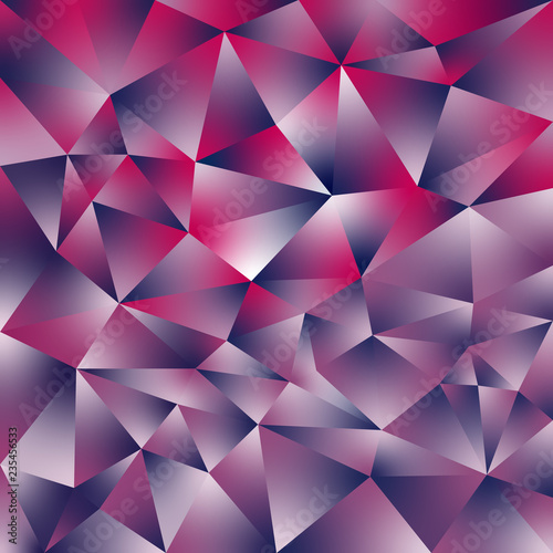 vector abstract irregular polygonal square background - triangle low poly pattern - holographic blue  pink  magenta  purple and white color with diamnod shine