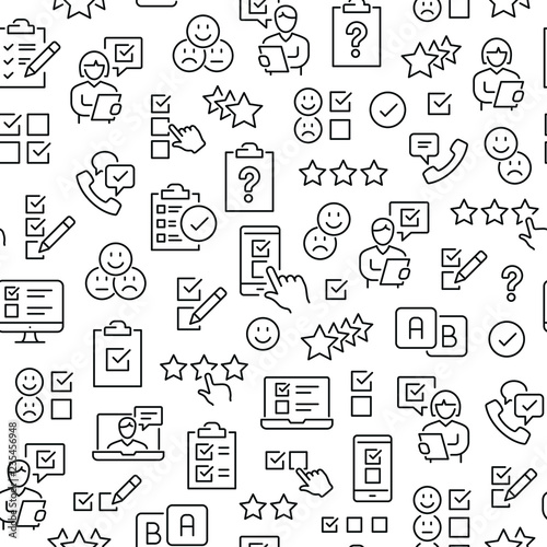 Seamless pattern with survey. Black and white thin line icons