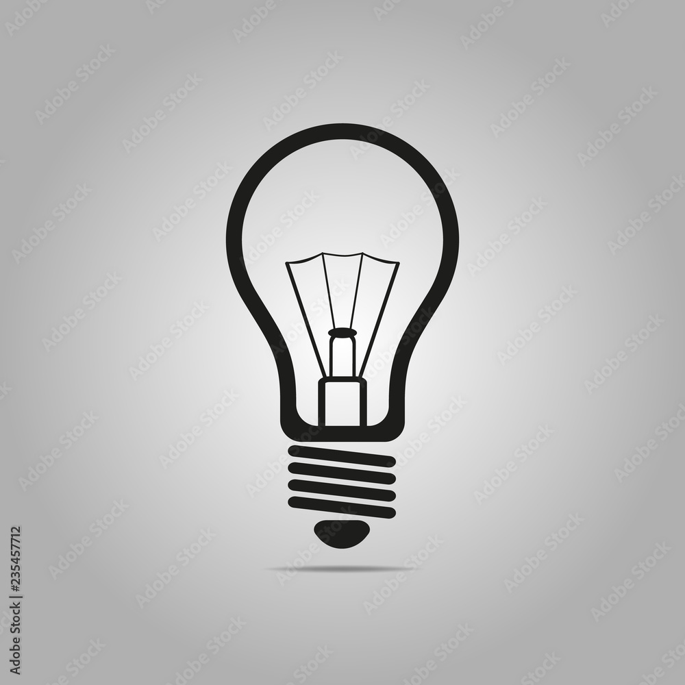 Gray light bulb icon in flat design. Vector illustration isolated on white gradient background. Gray light bulb icon in flat design. Vector illustration isolated on white gradient background.