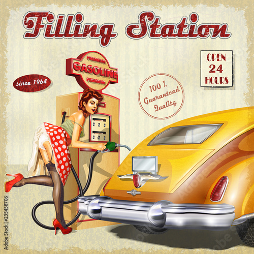 Filling station retro poster