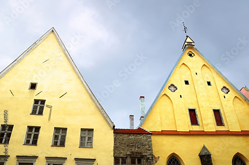 The Great Guild Building (right), Gothic building in Tallinn, in the center of the Old Town on Pikk Street. Since 1952, the building has housed the Estonian History Museum