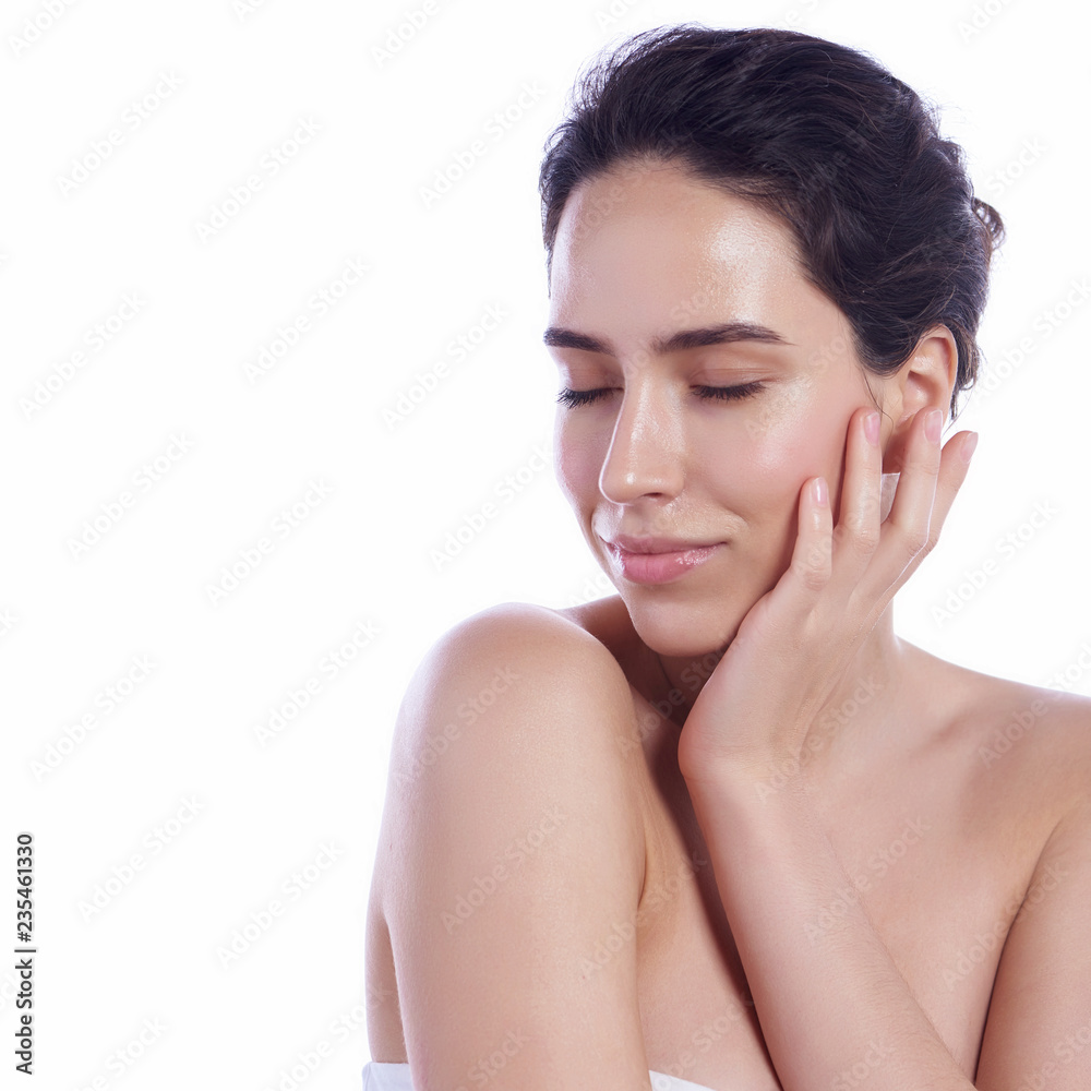 Beauty Woman face Portrait. Beautiful Spa model Girl with Perfect Fresh Clean Skin. Female looking at camera and smiling. Beauty Woman face Portrait. Beautiful Spa model Girl with Perfect Fresh Clean Skin. Female looking at camera and smiling.