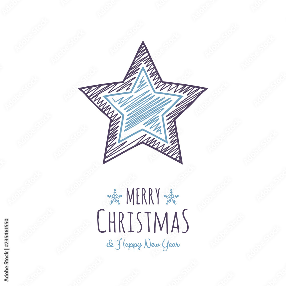 Obraz premium Design of Christmas greeting card with with hand drawn star. Vector.