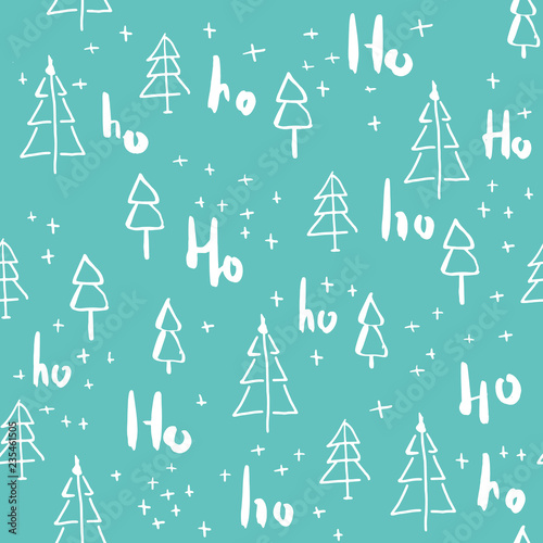 Hohoho and christmas tree seamless pattern handdrawn