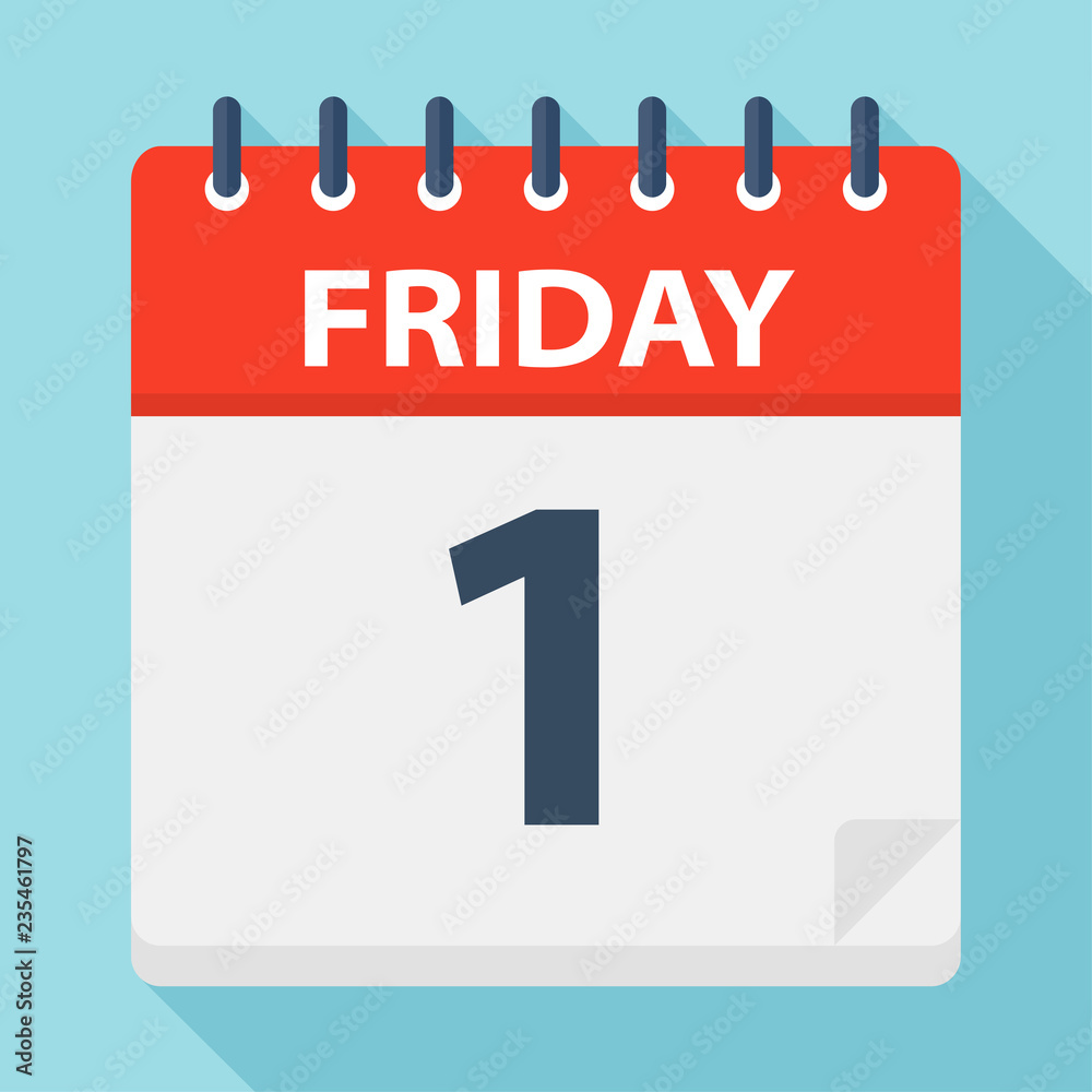 Friday 1 - Calendar Icon. Vector illustration of week day paper leaf. Friday 1 - Calendar Icon. Vector illustration of week day paper leaf.