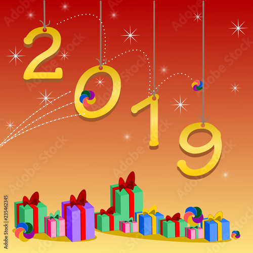 Happy new year 2019 and greetings Card background.