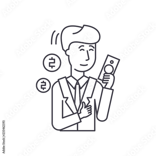 Rich man line icon concept. Rich man vector linear illustration, sign, symbol
