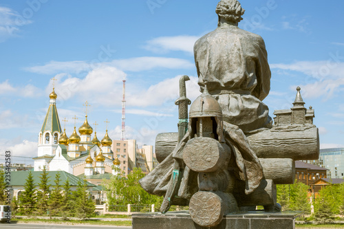 The statue of Petr Beketov in the center of Yakutsk City in Sakha-Yakutia Republic in Russia photo
