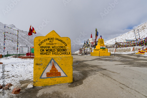 Changla Pass in winter. This is the route to Pangong Lake from Leh. It is claimed to be the second highest motorable road in the world
